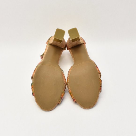 Sz 8 Cork & Gold Block Open-toe Block Heel - Picture 8 of 10